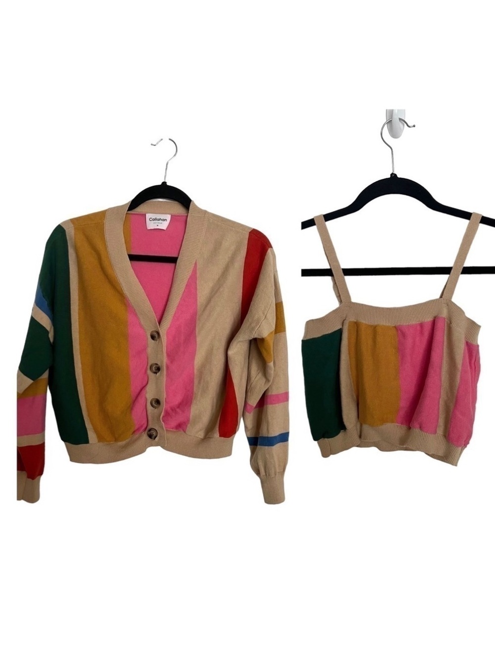 Callahan Knitwewar Colorblock Stripe Cardigan Tank Top Set